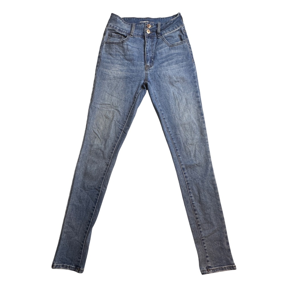 Forever 21 Premium Skinny Jeans Womens 25‎ Blue Denim Double Button High Rise